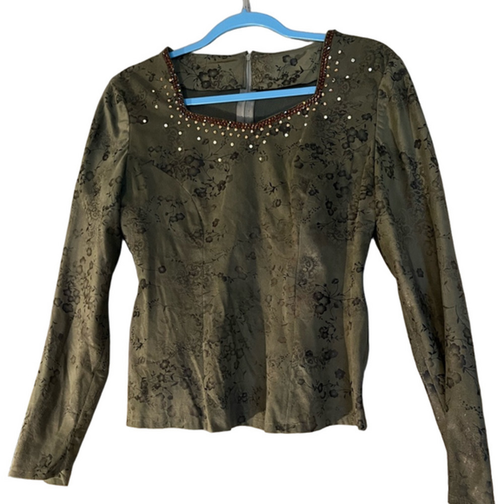 Embellished Green Floral Women's Top